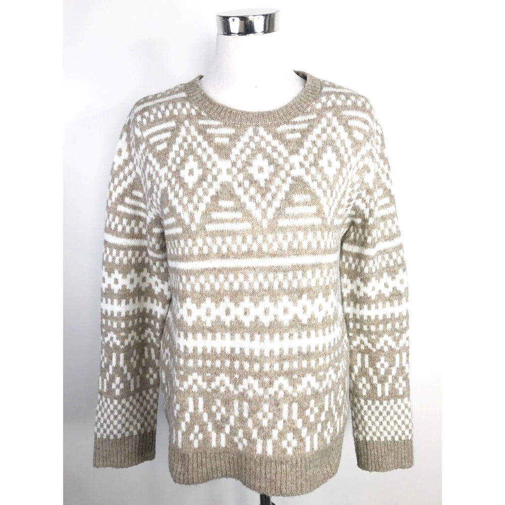 Cupcakes Cashmere Sweater Womens Medium Beige Tan Geometric Fair Isle Cozy Comfy
